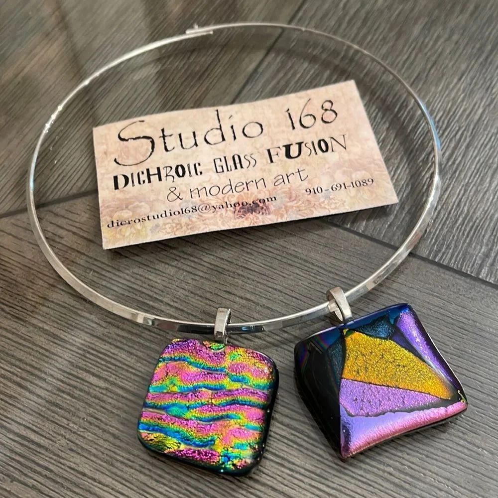 Sudio 168 Dichroic Glass Pendants and Silver Plated Collar Necklace